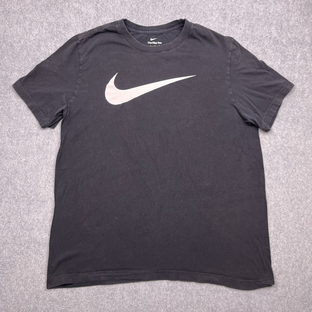 nike t-shirt black crew neck short sleeve swoosh tee mens large